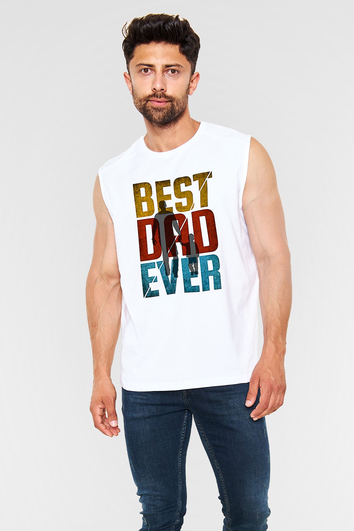 Babalar Günü Baskılı Beyaz Unisex Kolsuz Tişört - Tshirt