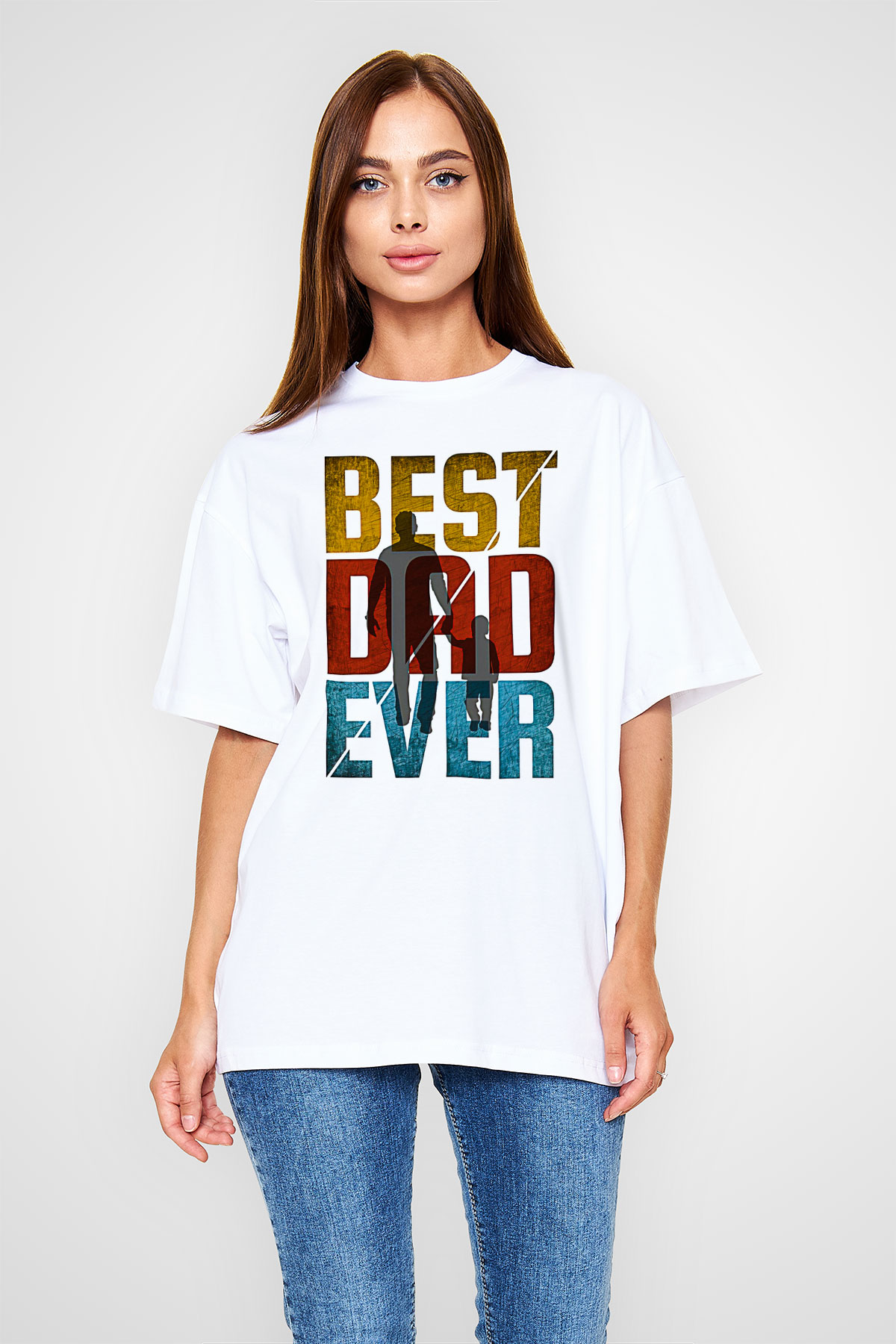 Babalar Günü Baskılı Beyaz Unisex Oversize Tişört - Tshirt