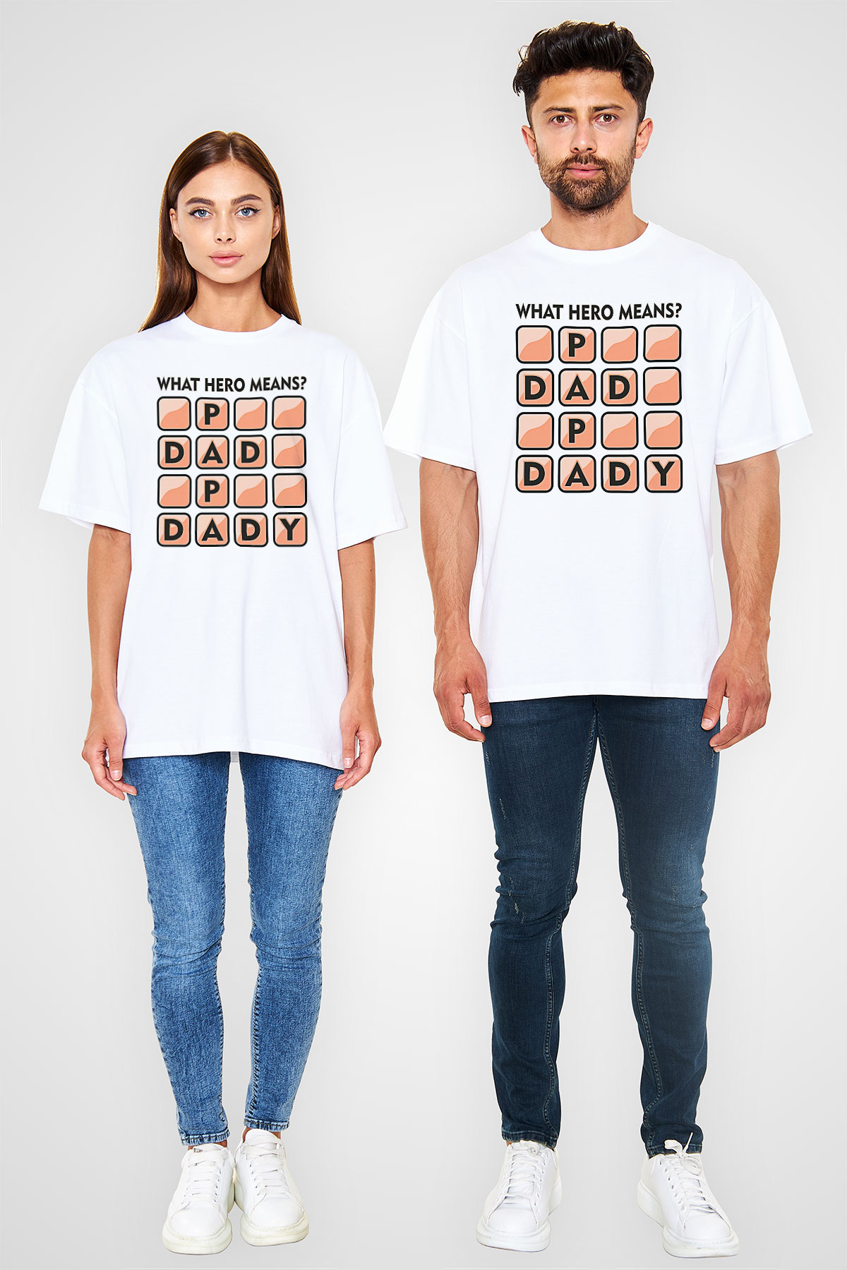 Babalar Günü Baskılı Beyaz Unisex Oversize Tişört - Tshirt