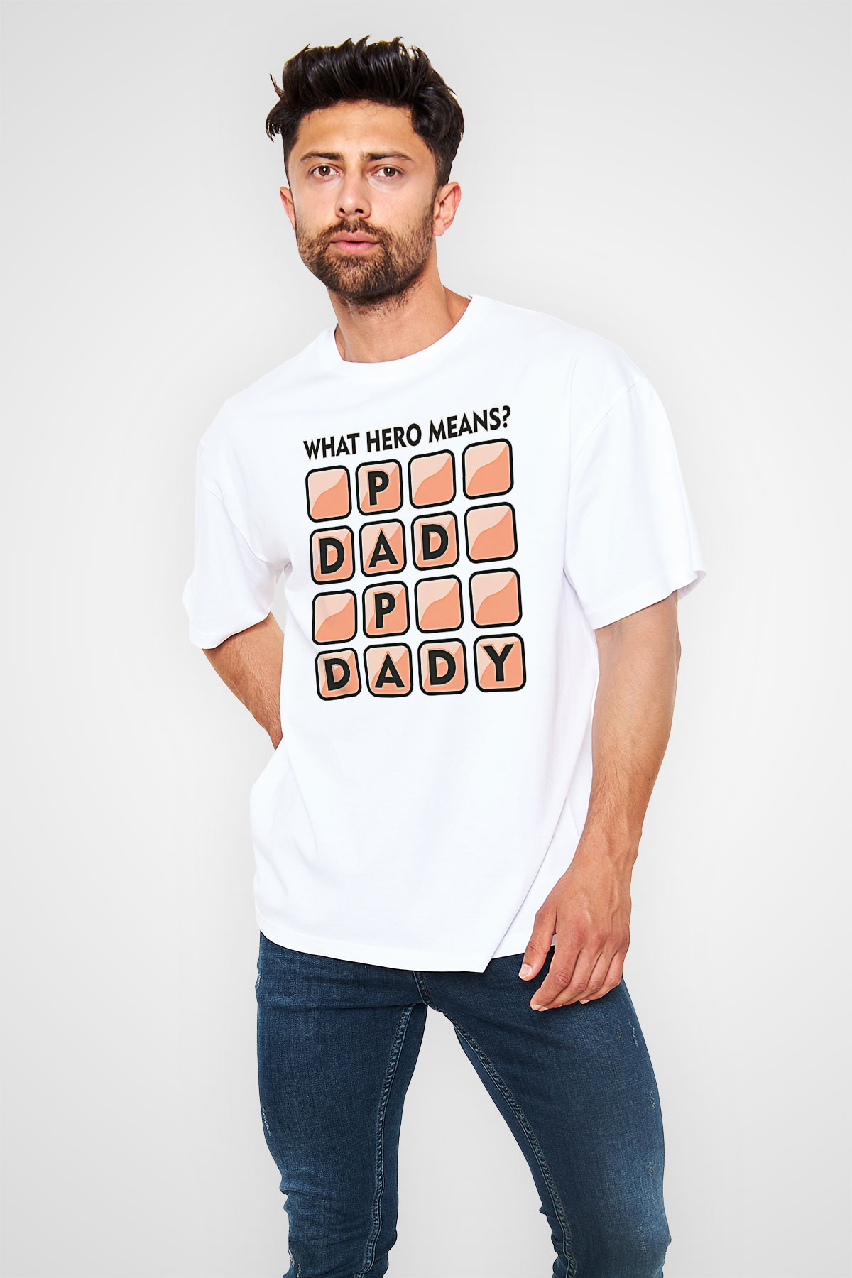 Babalar Günü Baskılı Beyaz Unisex Oversize Tişört - Tshirt