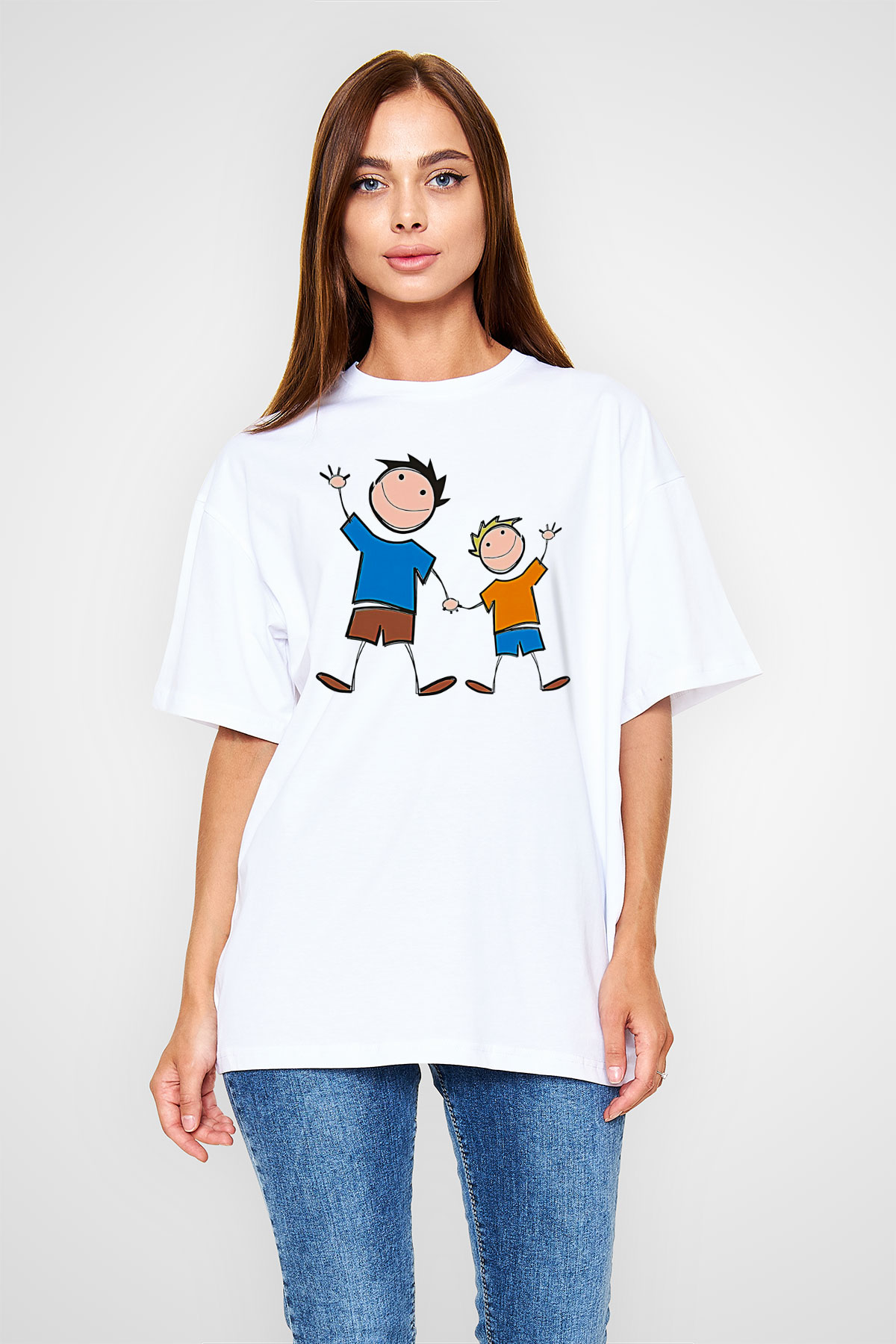 Babalar Günü Baskılı Beyaz Unisex Oversize Tişört - Tshirt