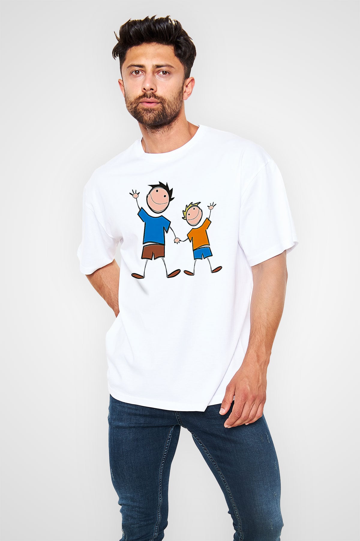 Babalar Günü Baskılı Beyaz Unisex Oversize Tişört - Tshirt