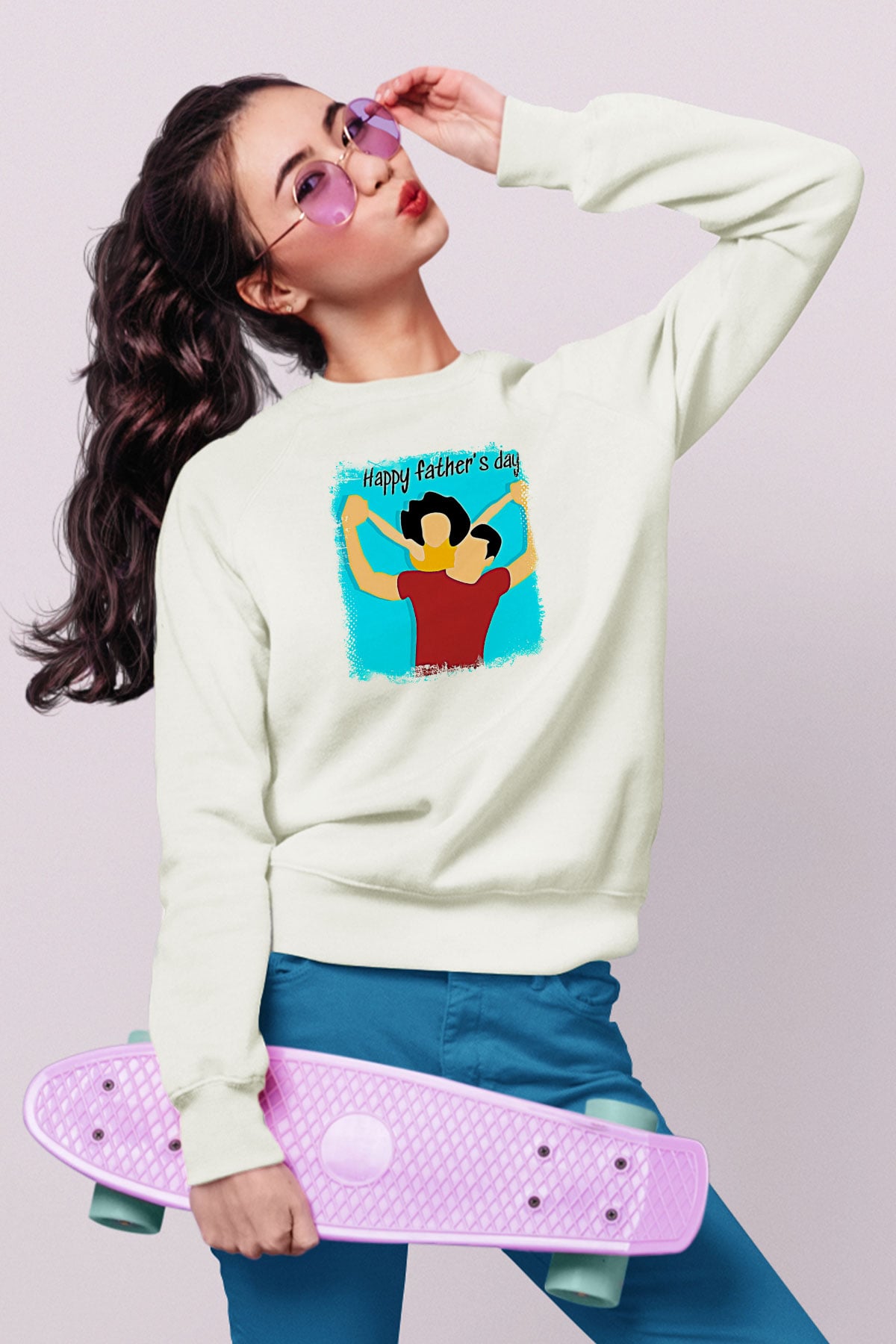 Babalar Günü Baskılı Beyaz Unisex Sweatshirt