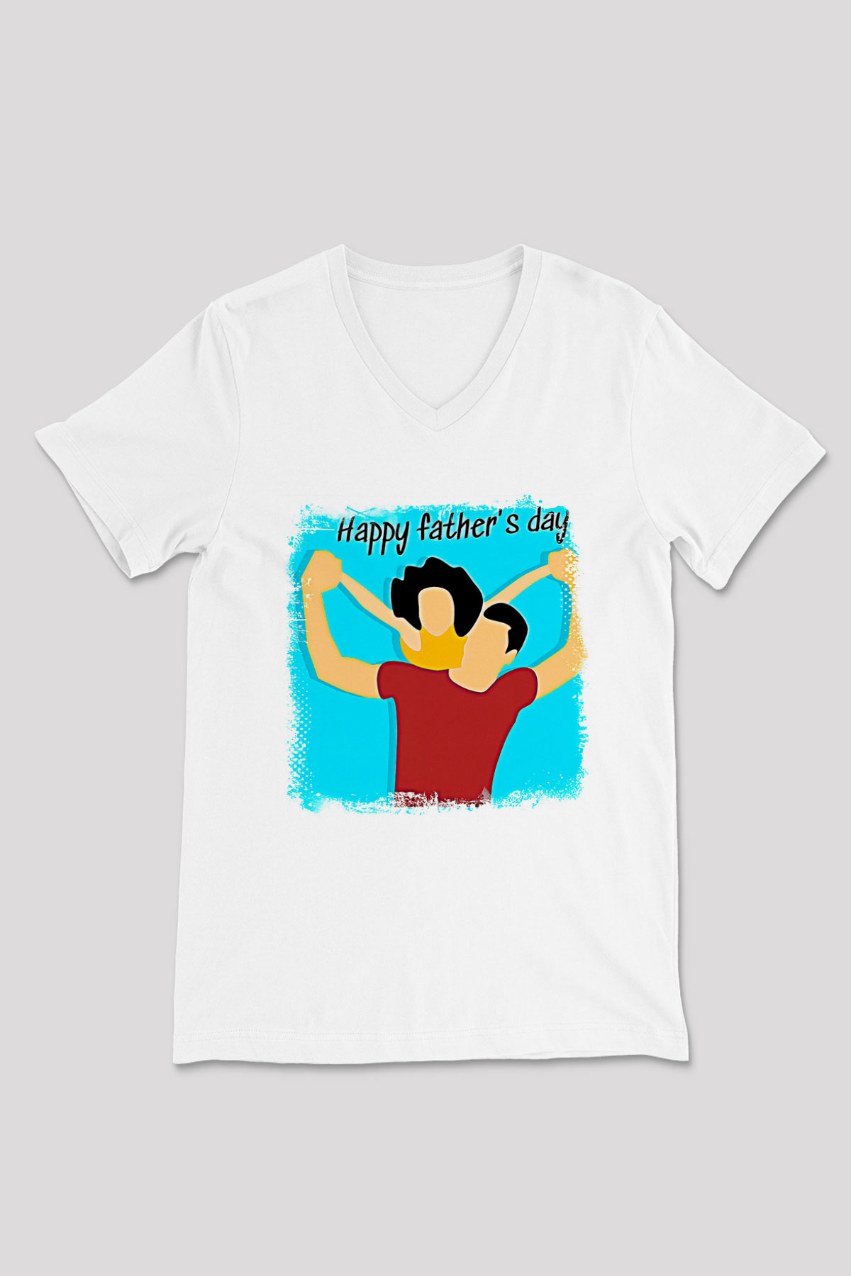 Babalar Günü Baskılı Beyaz Unisex V Yaka Tişört - Tshirt