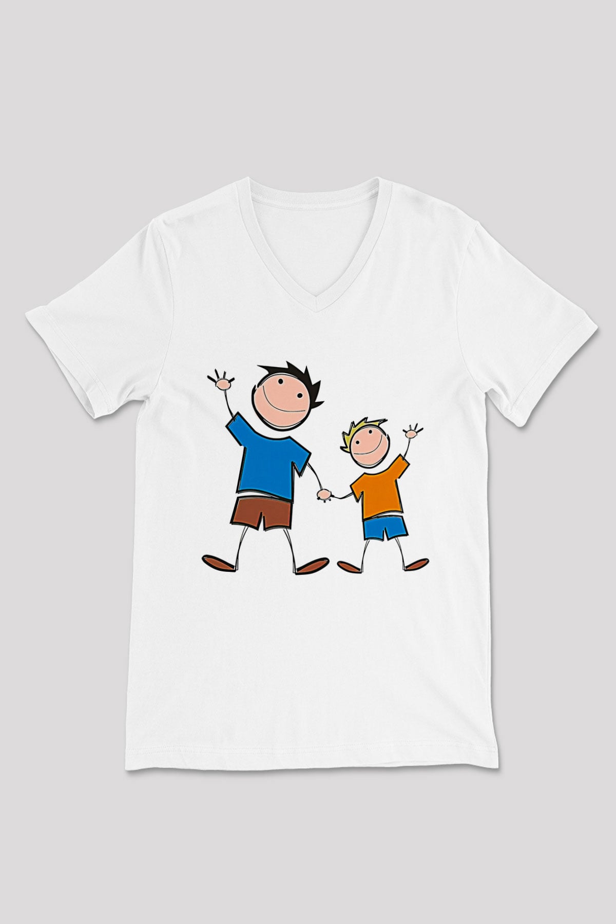 Babalar Günü Baskılı Beyaz Unisex V Yaka Tişört - Tshirt