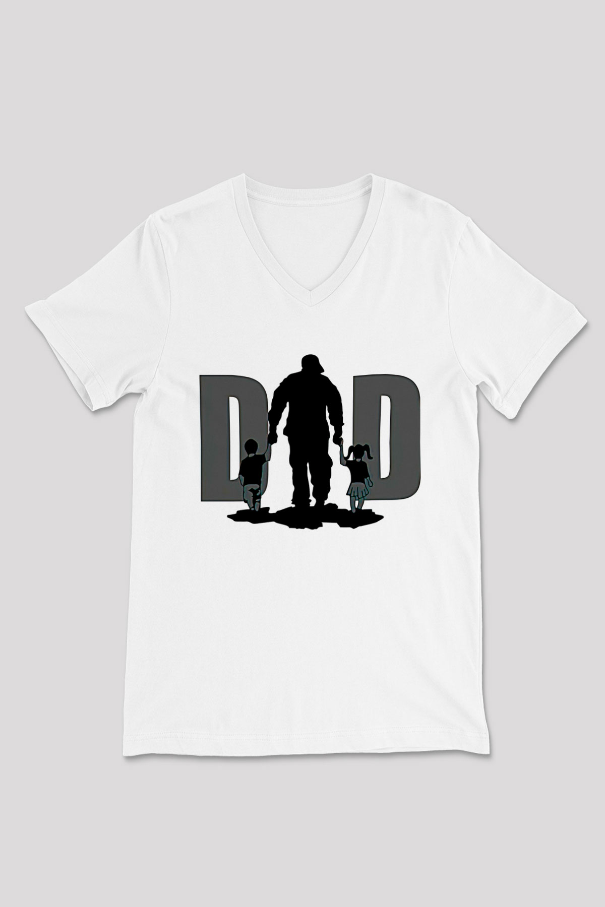 Babalar Günü Baskılı Beyaz Unisex V Yaka Tişört - Tshirt