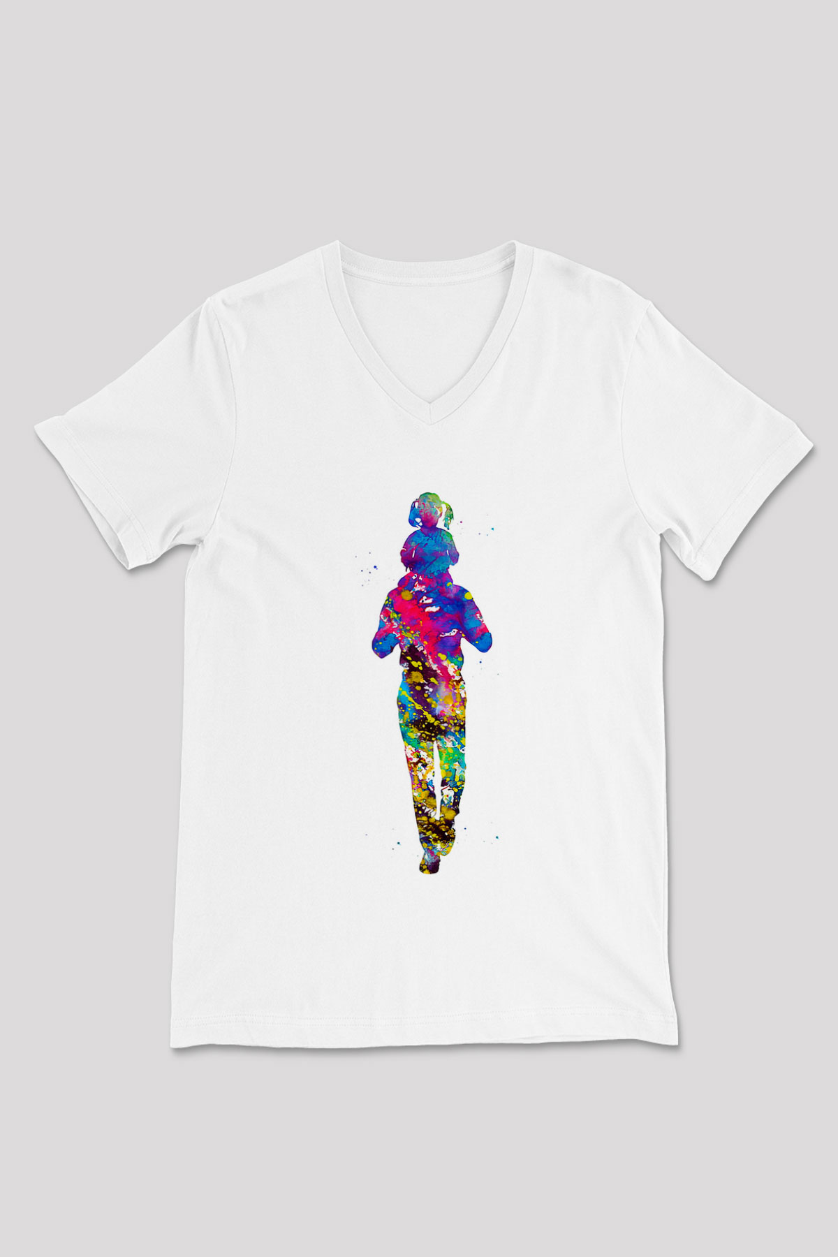 Babalar Günü Baskılı Beyaz Unisex V Yaka Tişört - Tshirt