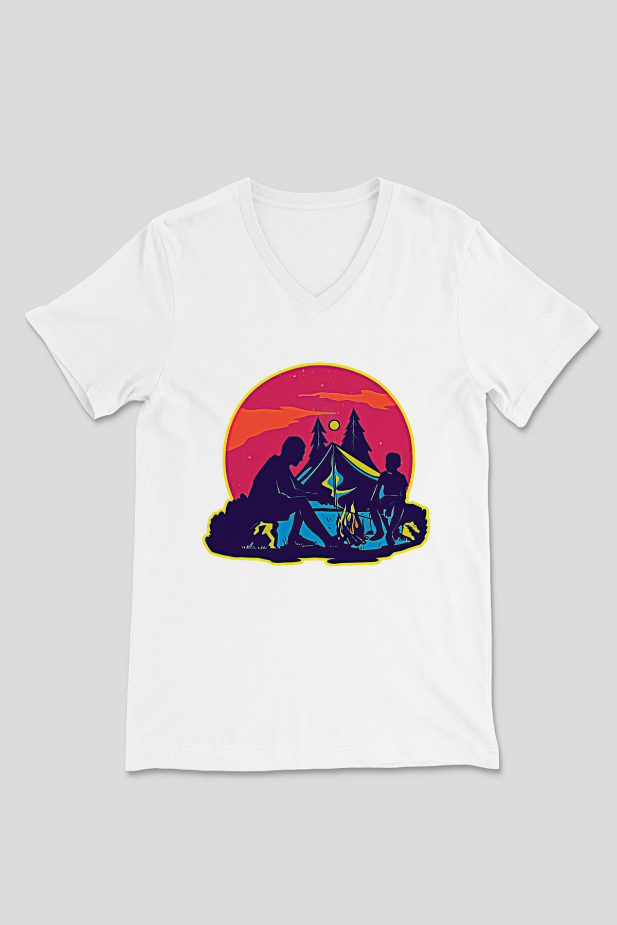 Babalar Günü Baskılı Beyaz Unisex V Yaka Tişört - Tshirt