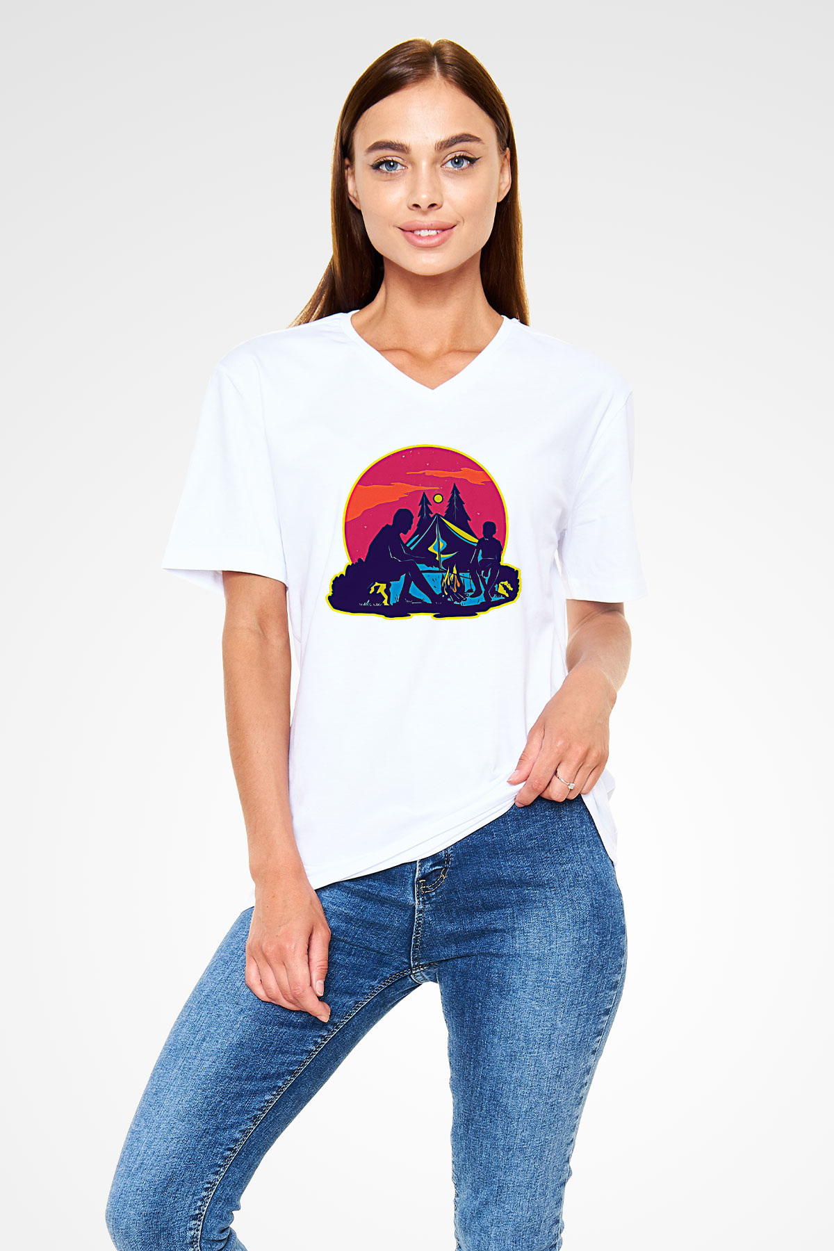 Babalar Günü Baskılı Beyaz Unisex V Yaka Tişört - Tshirt