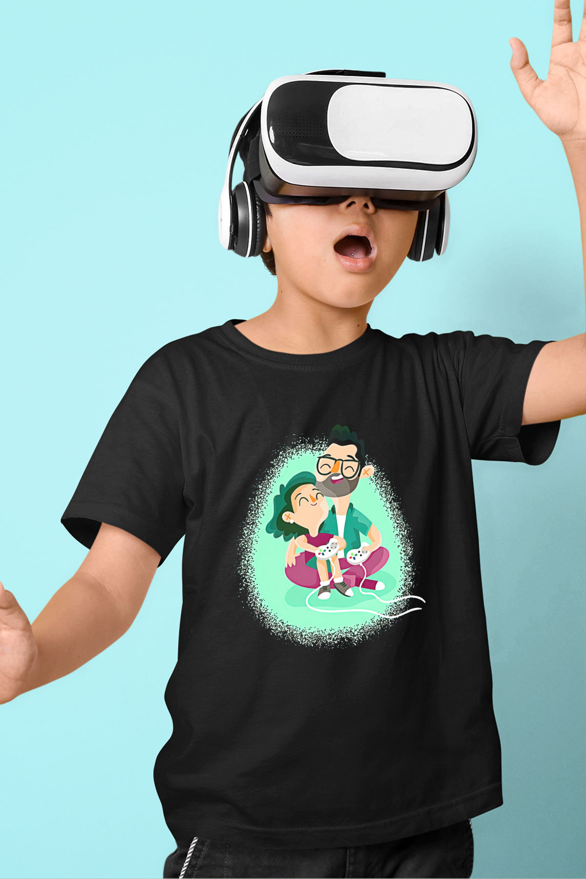 Babalar Günü Baskılı Unisex Siyah Çocuk Tişört - Tshirt