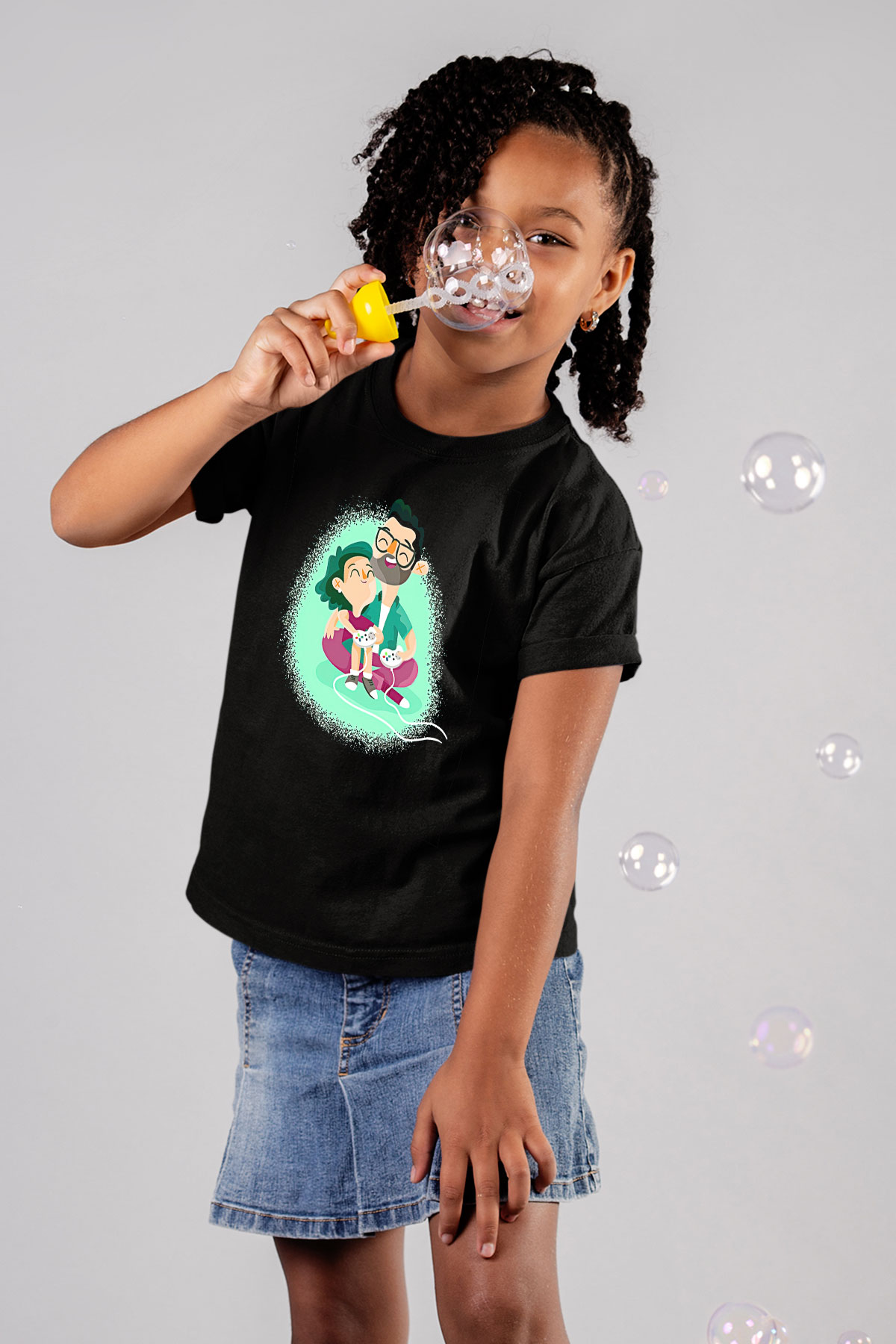 Babalar Günü Baskılı Unisex Siyah Çocuk Tişört - Tshirt