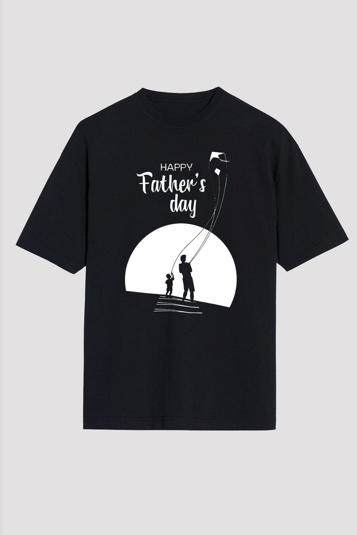 Babalar Günü Baskılı Unisex Siyah Oversize Tişört - Tshirt
