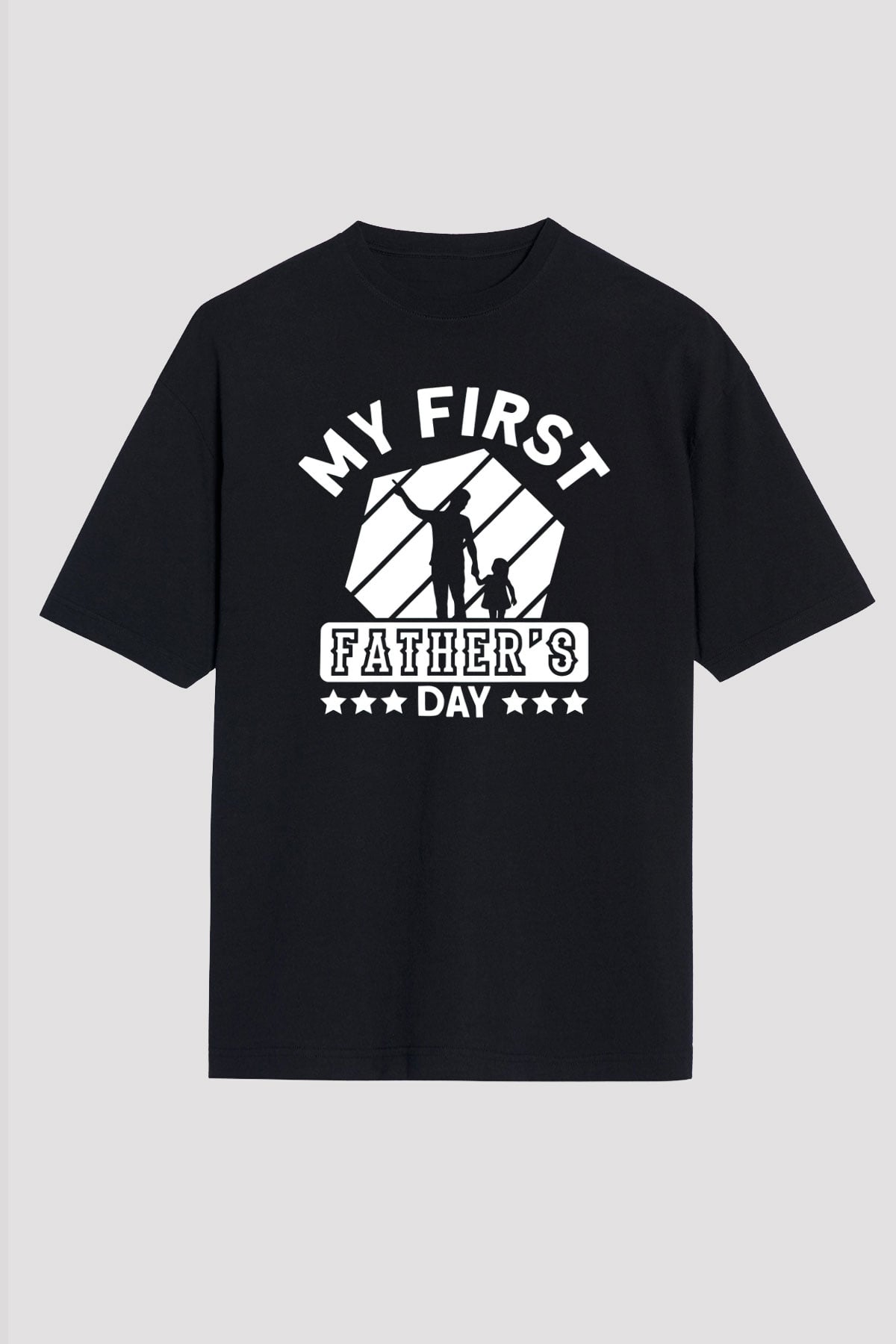 Babalar Günü Baskılı Unisex Siyah Oversize Tişört - Tshirt