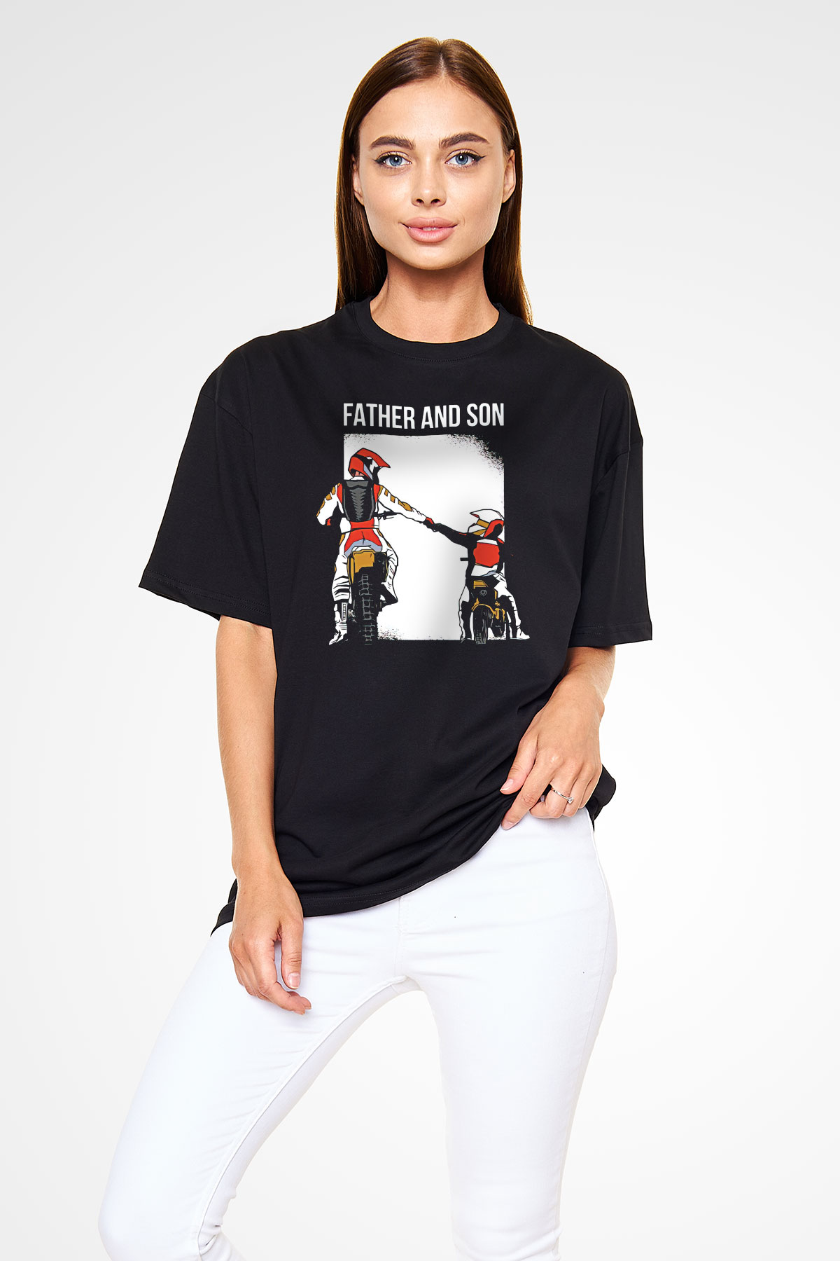 Babalar Günü Baskılı Unisex Siyah Oversize Tişört - Tshirt