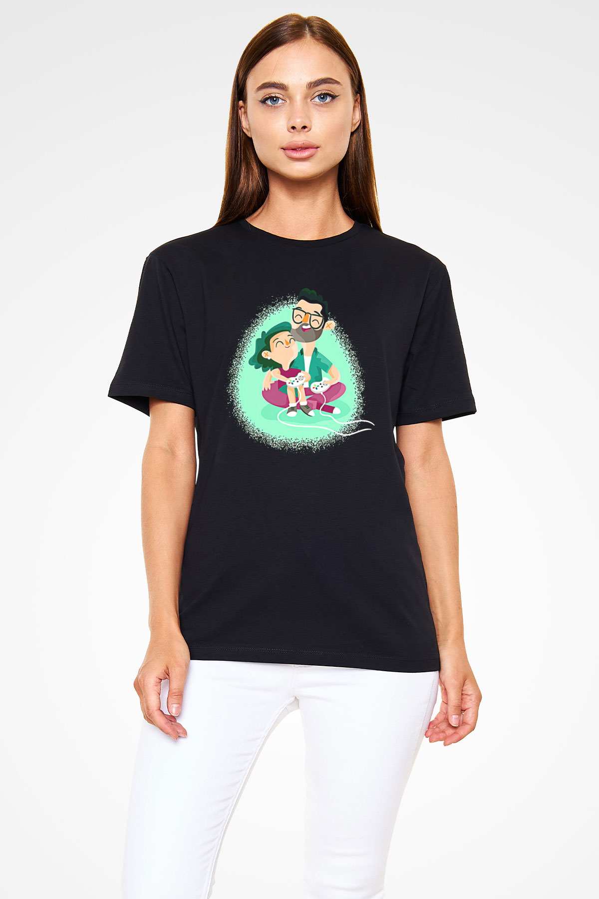 Babalar Günü Baskılı Unisex Siyah Tişört - Tshirt