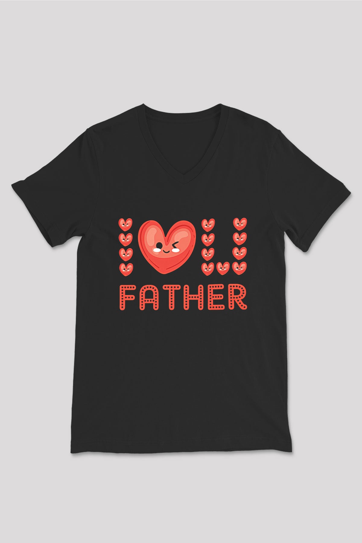 Babalar Günü Baskılı Unisex Siyah V Yaka Tişört - Tshirt