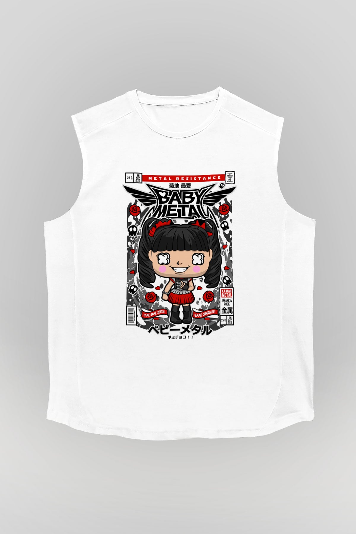 Baby Metal Baskılı Unisex Beyaz Kolsuz Tişört