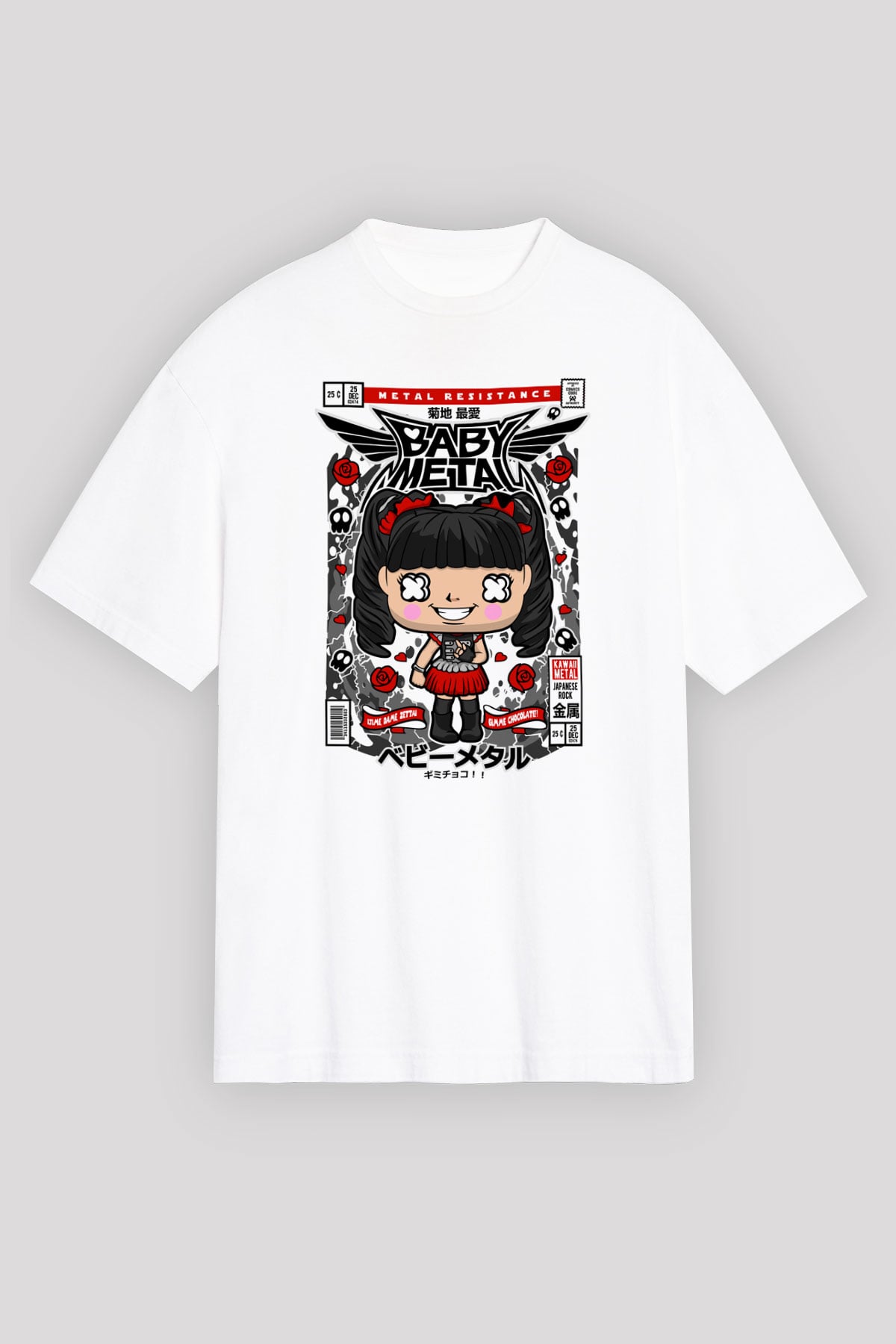 Baby Metal Baskılı Unisex Beyaz Oversize Tişört
