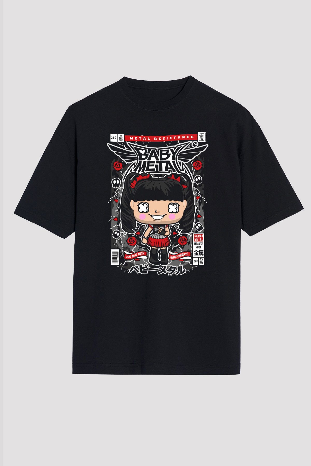 Baby Metal Baskılı Unisex Siyah Oversize Tişört