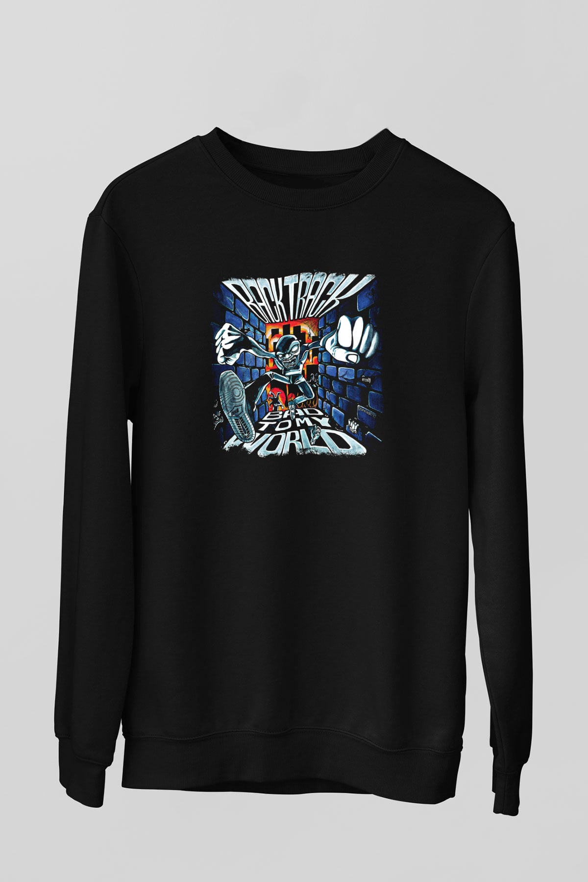 Backtrack Baskılı Unisex Siyah Sweatshirt