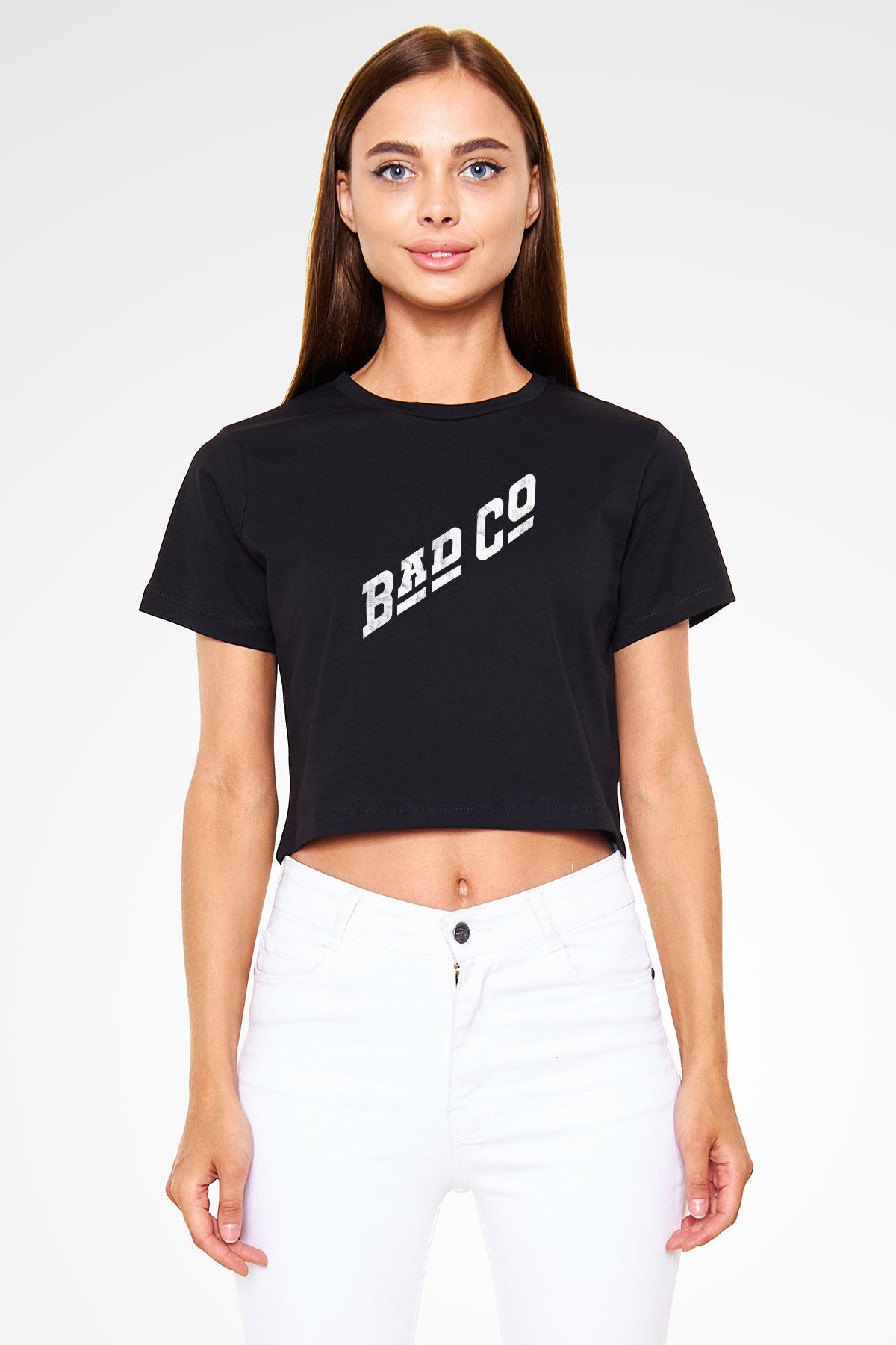 Bad Company Baskılı Unisex Siyah Crop Top Tişört