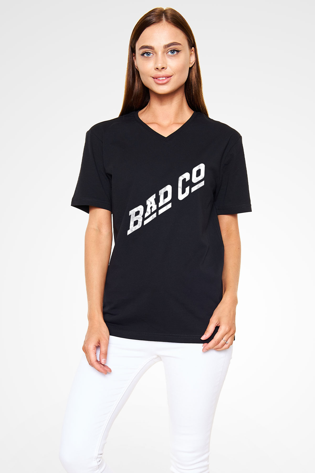 Bad Company Baskılı Unisex Siyah V Yaka Tişört