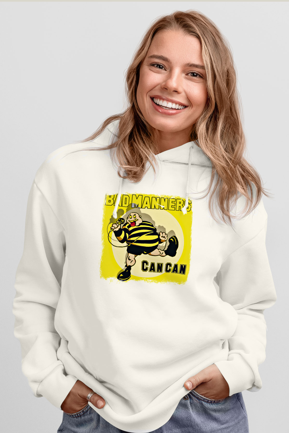 Bad Manners Baskılı Unisex Beyaz Hoodie