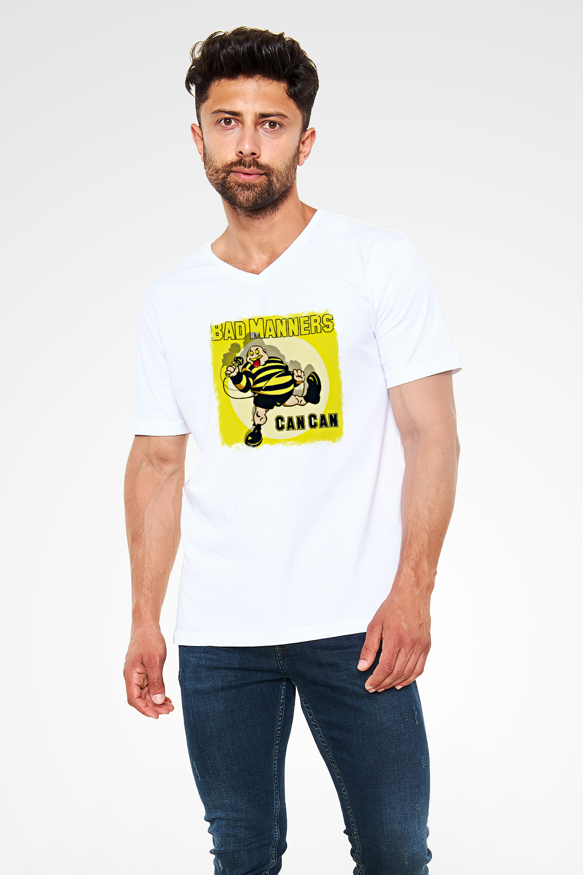 Bad Manners Baskılı Unisex Beyaz V Yaka Tişört