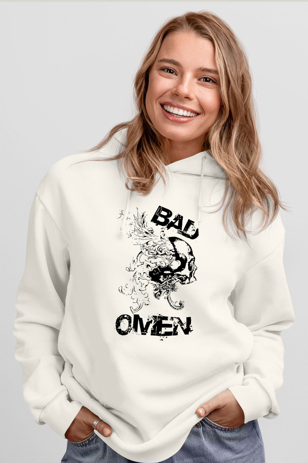 Bad Omens Baskılı Beyaz Unisex Kapüşonlu Sweatshirt