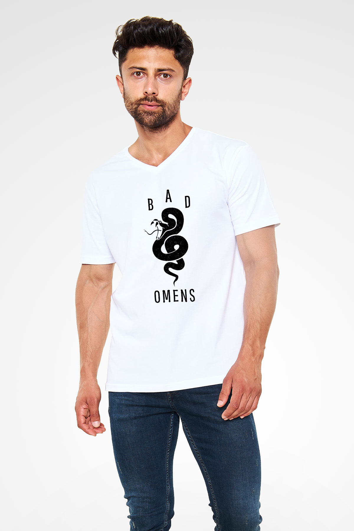 Bad Omens Baskılı Beyaz Unisex V Yaka Tişört - Tshirt