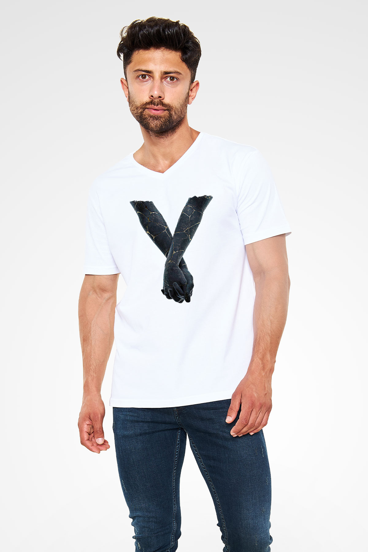 Bad Omens Baskılı Beyaz Unisex V Yaka Tişört - Tshirt