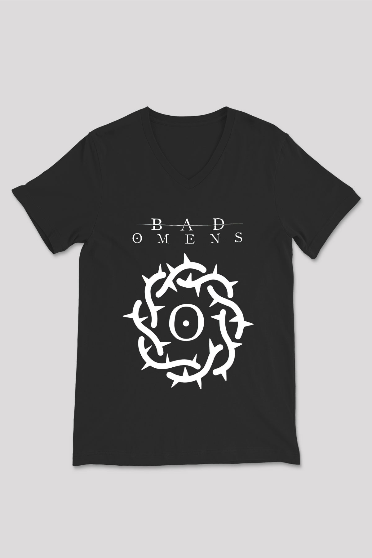 Bad Omens Baskılı Unisex Siyah V Yaka Tişört - Tshirt