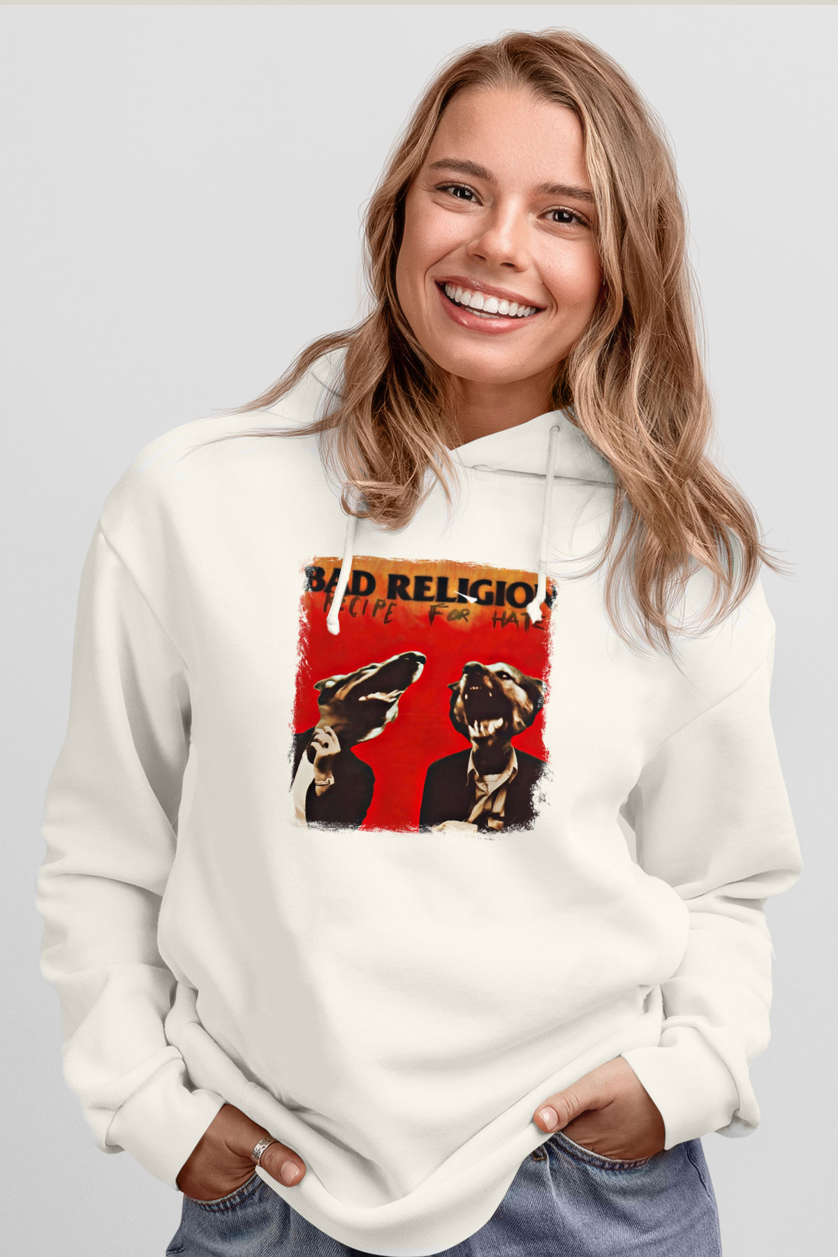 Bad Religion Baskılı Unisex Beyaz Hoodie