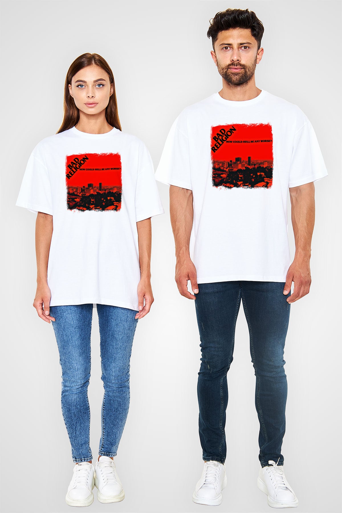 Bad Religion Baskılı Unisex Beyaz Oversize Tişört