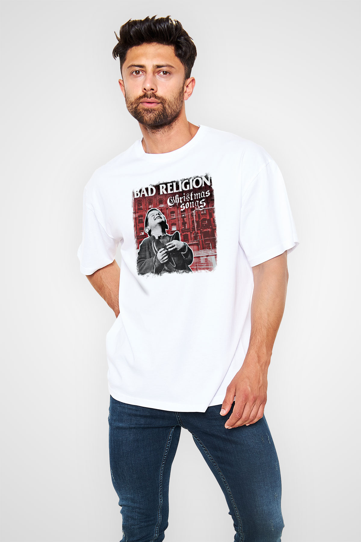 Bad Religion Baskılı Unisex Beyaz Oversize Tişört