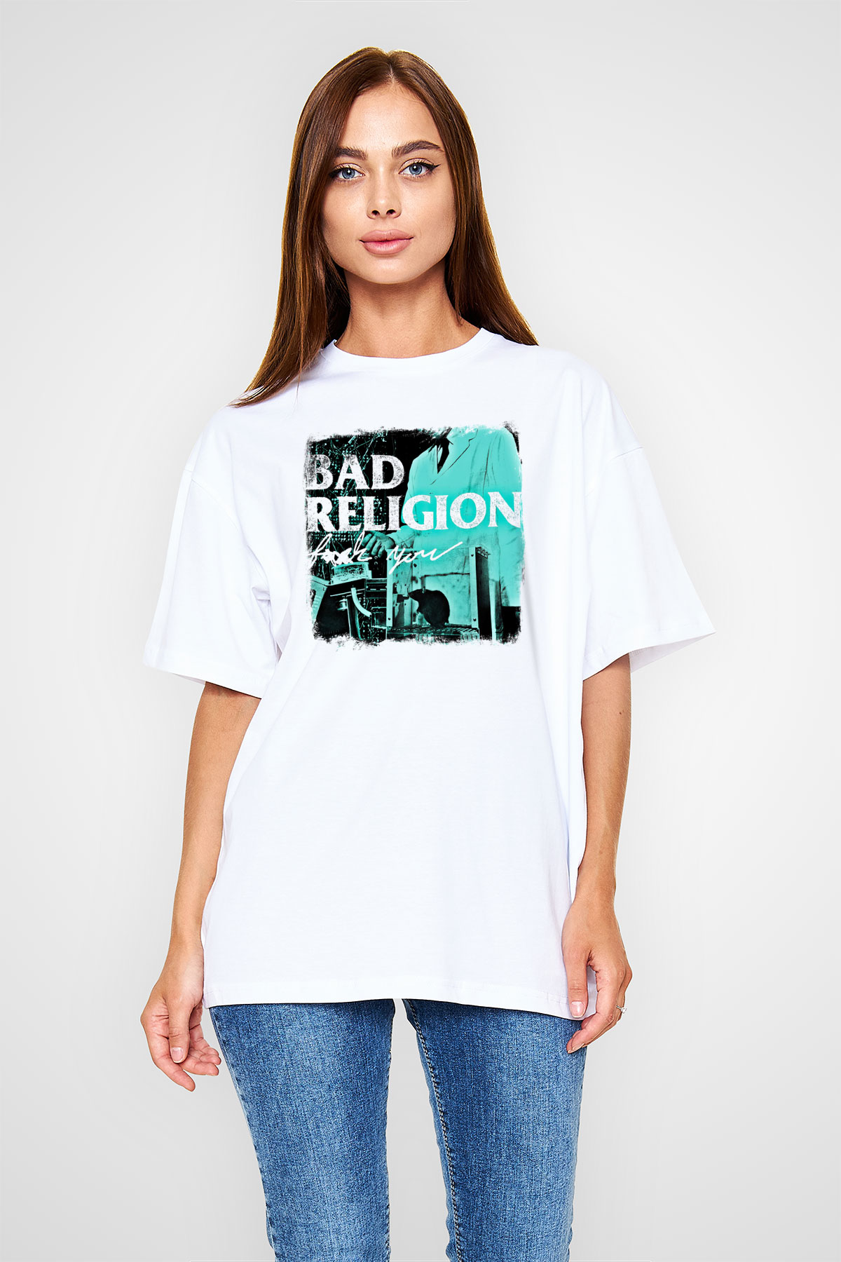 Bad Religion Baskılı Unisex Beyaz Oversize Tişört