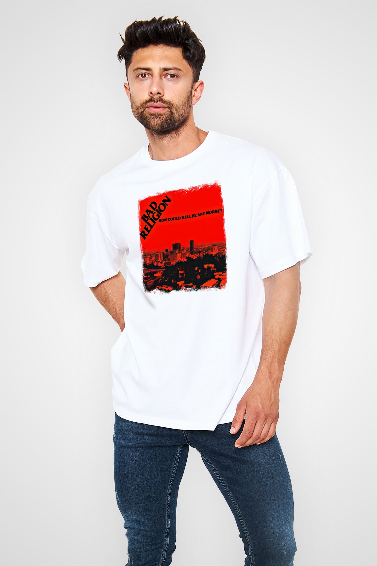 Bad Religion Baskılı Unisex Beyaz Oversize Tişört