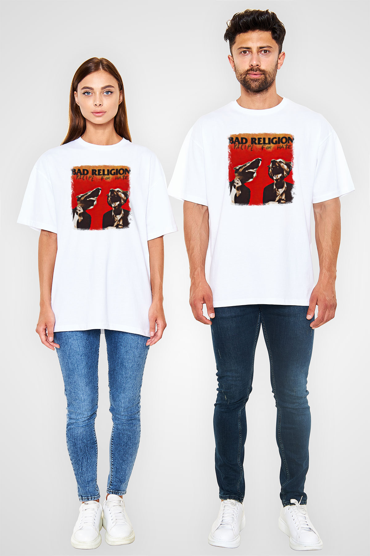 Bad Religion Baskılı Unisex Beyaz Oversize Tişört