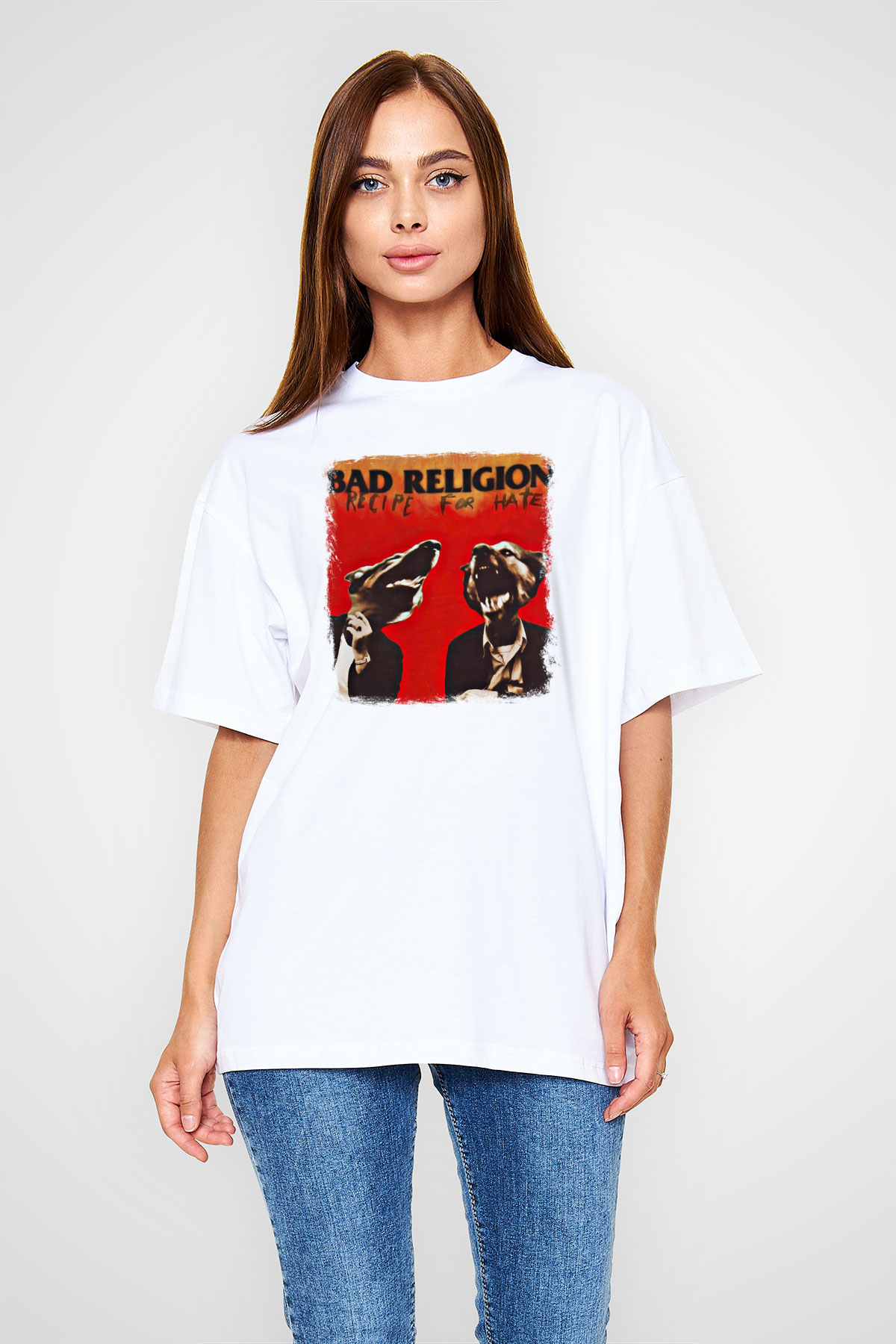 Bad Religion Baskılı Unisex Beyaz Oversize Tişört