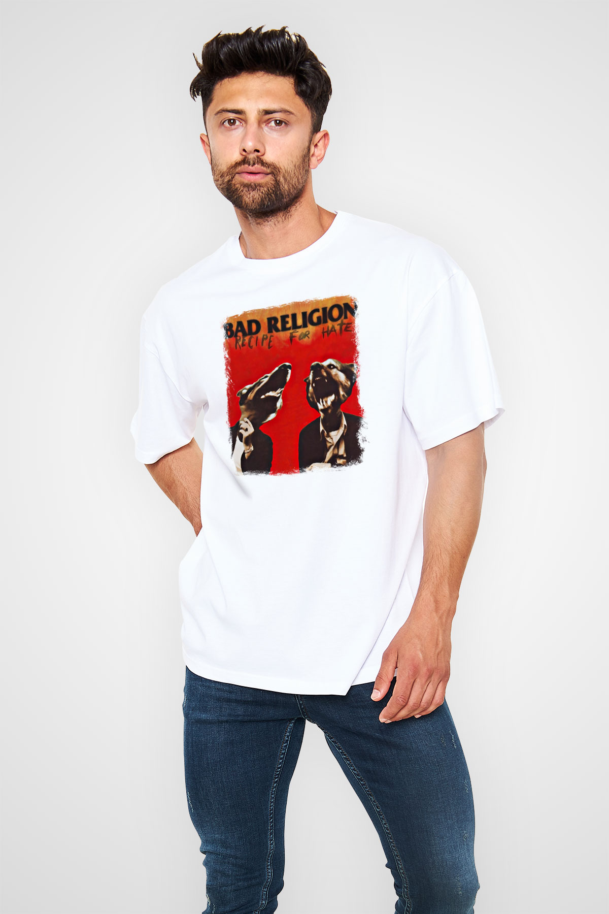 Bad Religion Baskılı Unisex Beyaz Oversize Tişört