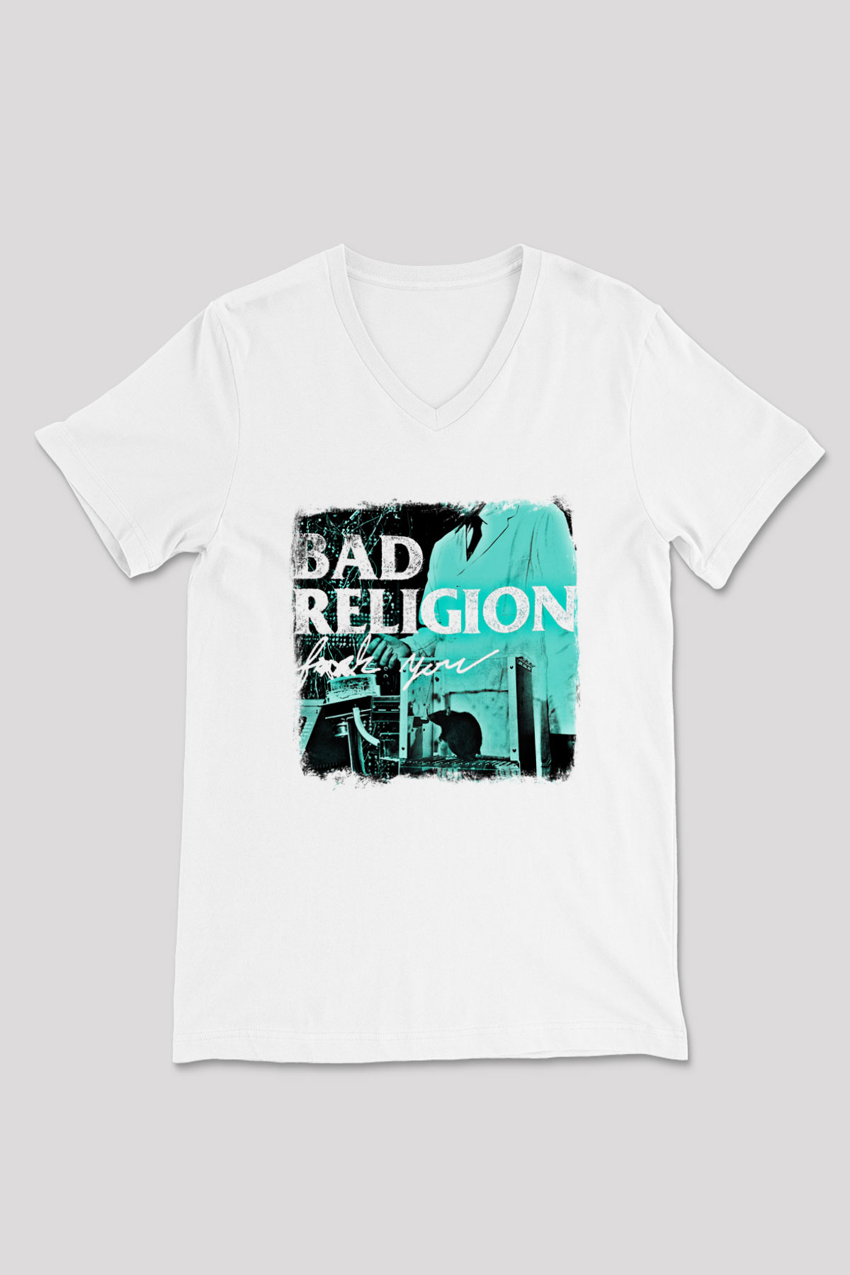 Bad Religion Baskılı Unisex Beyaz V Yaka Tişört