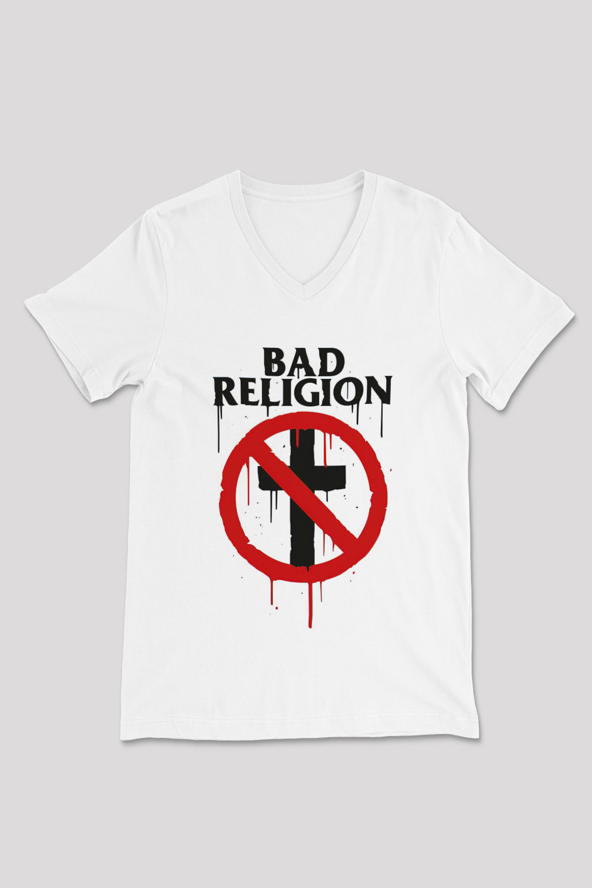 Bad Religion Beyaz Unisex V Yaka Tişört