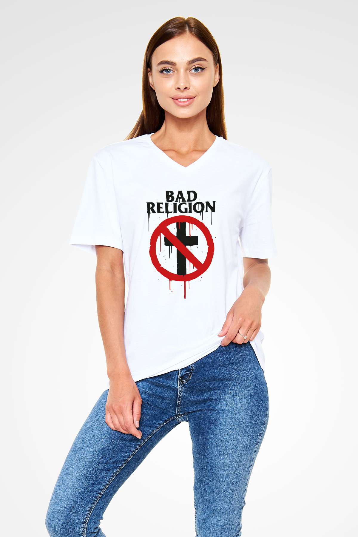 Bad Religion Beyaz Unisex V Yaka Tişört