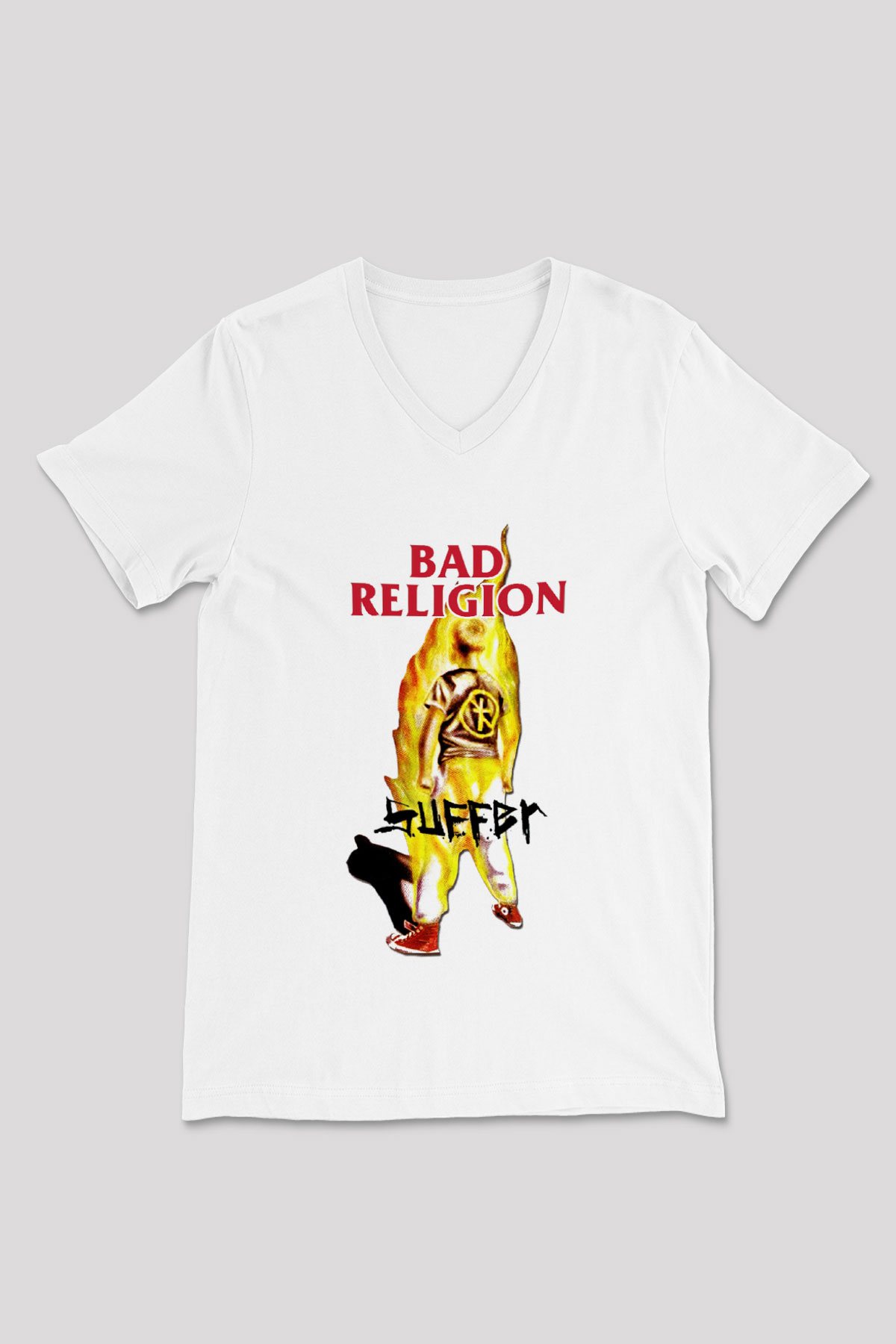 Bad Religion Beyaz Unisex V Yaka Tişört T-Shirt