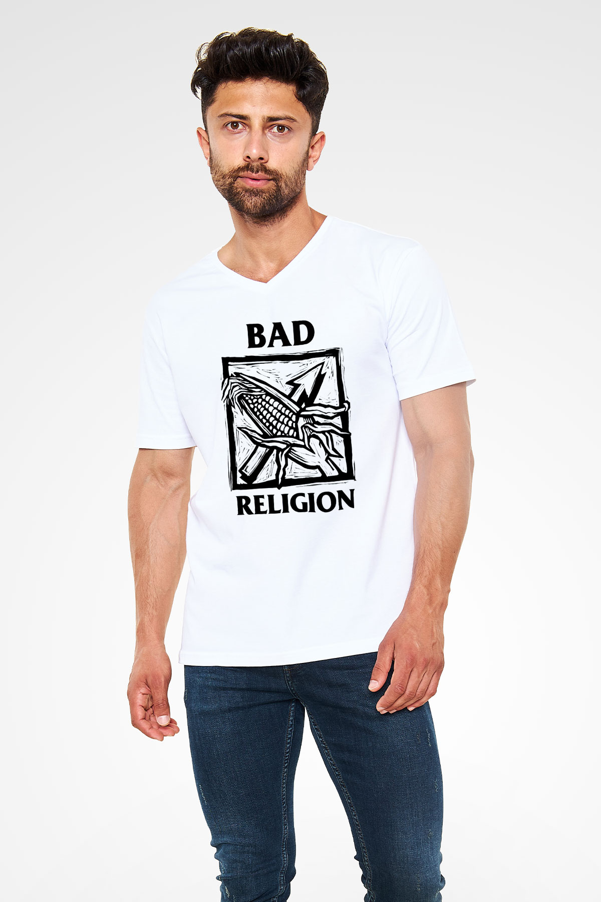 Bad Religion Beyaz Unisex V Yaka Tişört