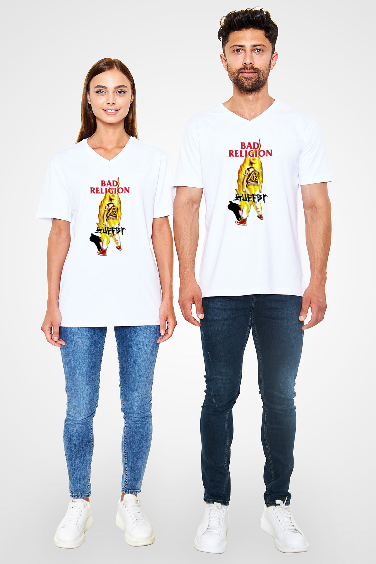 Bad Religion Beyaz Unisex V Yaka Tişört T-Shirt
