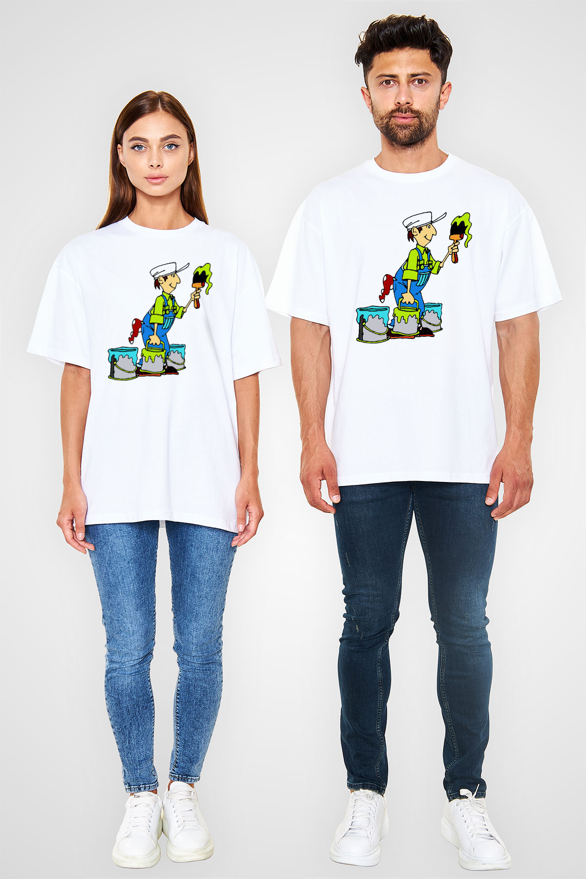 Badanacı Beyaz Unisex Oversize Tişört T-Shirt