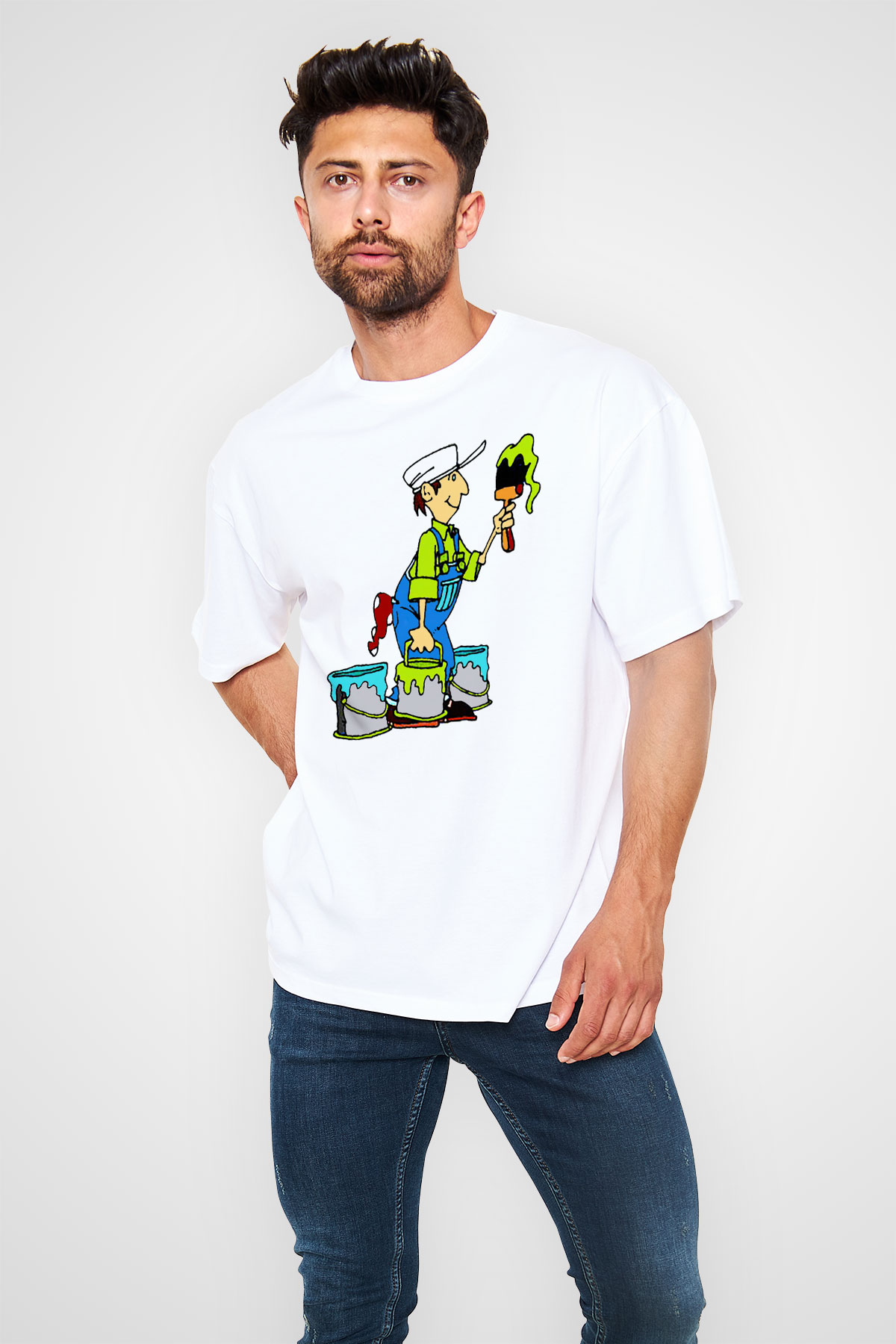 Badanacı Beyaz Unisex Oversize Tişört T-Shirt