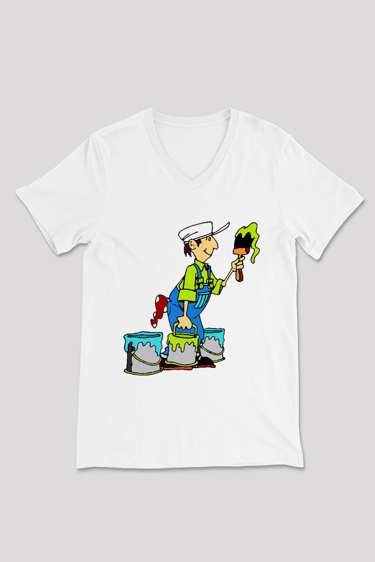 Badanacı Beyaz Unisex V Yaka Tişört T-Shirt