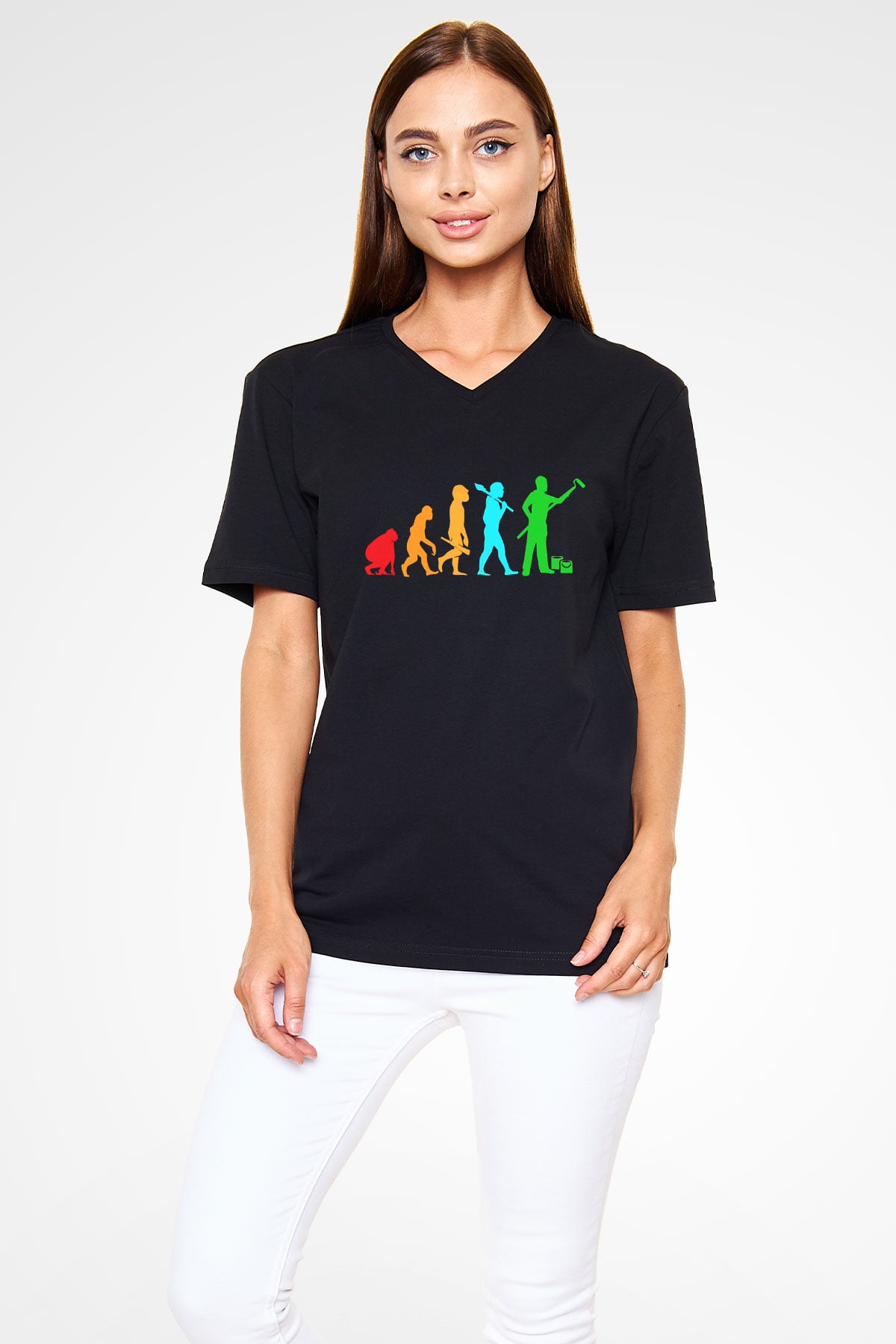 Badanacı Siyah Unisex V Yaka Tişört